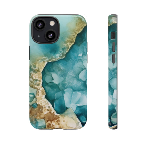 Aquamarine inspired Geode in Watercolor - Impact Resistant Phone Case iPhone 13 Mini Glossy
